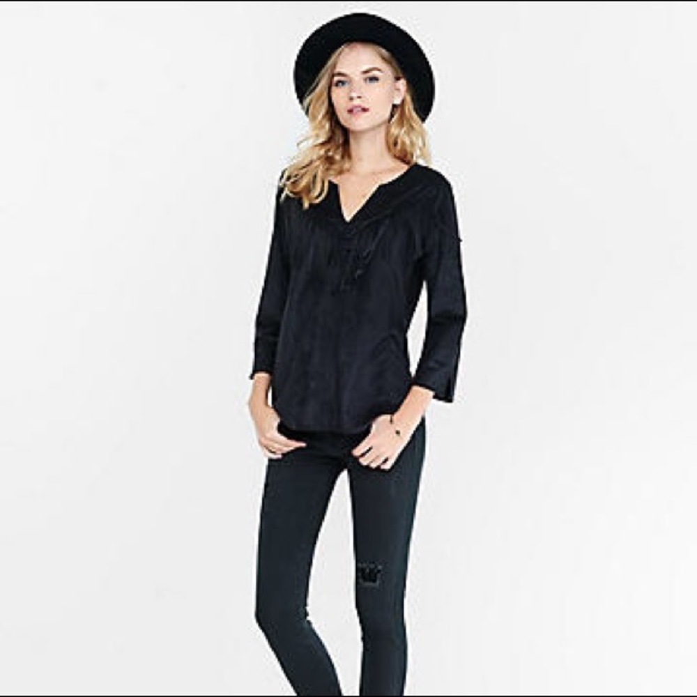 Express faux suede fringe top